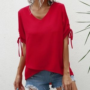 Drawstring Ruched High Low Blouse